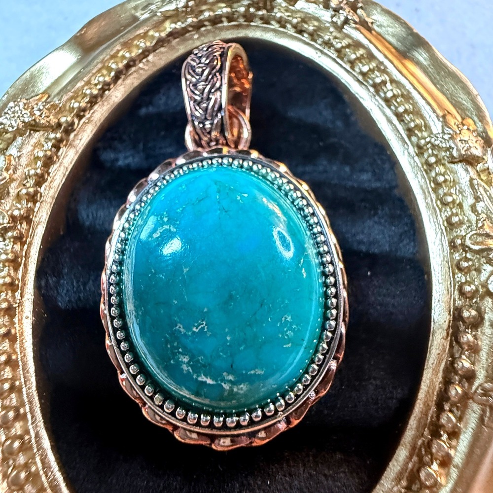 Vintage Barse Turquoise Pendant 925 Sterling Silver Large Oval Boho Thailand